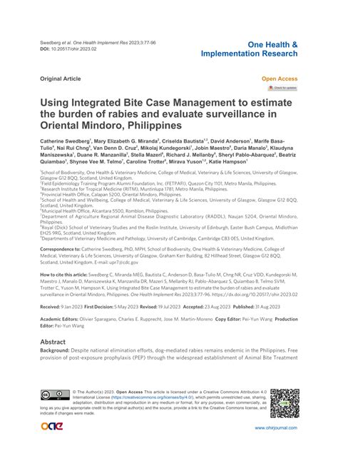 Using Integrated Bite Case Management to estimate the burden .
